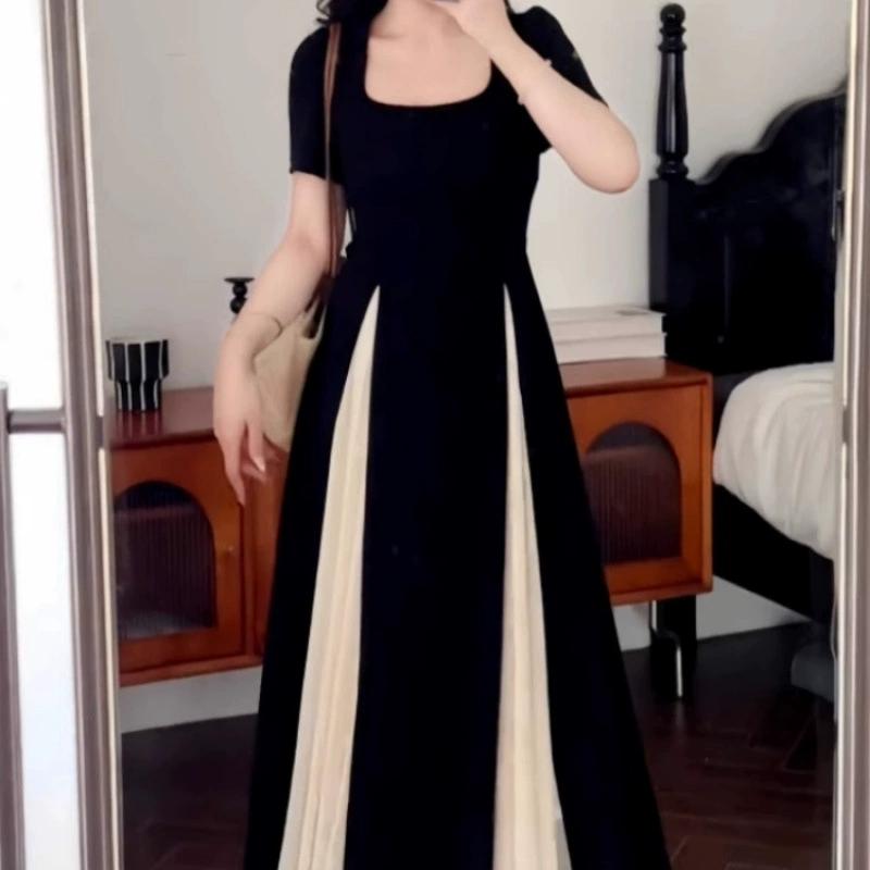 Large French Mesh Patchwork Chic Dress for Women In Summer, with A Fat and Waist Cinching Temperament, Small Black Dress