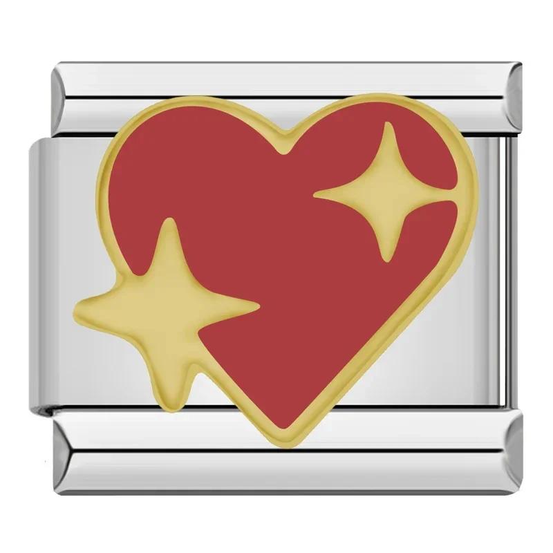 Hapiship 2024 женские красные глазурованные цветочные сердечки Kiss Me подвески итальянские звенья подходят для браслета из нержавеющей стали 9 мм изготовление ювелирных изделий ZH003