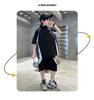 Boys' summer outfit set 2026 new style big boys' summer thin short sleeved children's stand up collar sports top handsome