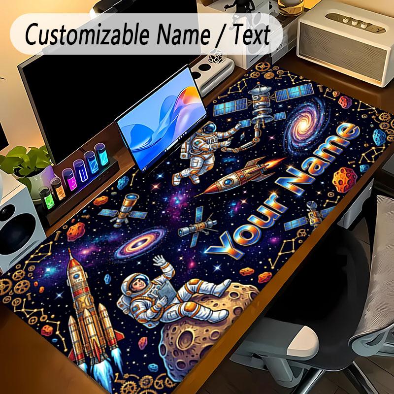 Astronaut Space Theme Personalized Mouse Pad Custom Name Text Non Slip Desk Pad For Laptop Office Desktop