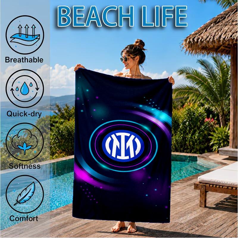 Mi-lan FC Emblem Printed Microfiber Beach Towel, Soft And Absorbent, Quick-Dry, Ideal for Summer Travel, Beach Essential, Swimming Pool