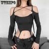 Wear Cross-tie Long-sleeved T-shirt Women's Versatile Sexy Short Top