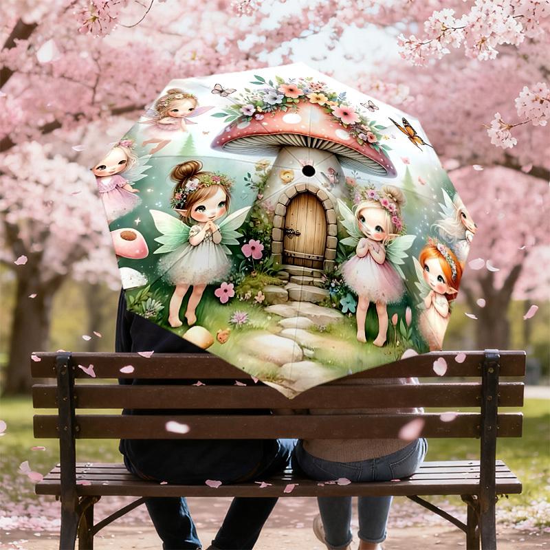 1PC fairy mushroomAutomatic Open/Close Umbrella with Windproof, 8-Rib Sturdy Canopy, Durable Ribs, Fashionable Design1245A
