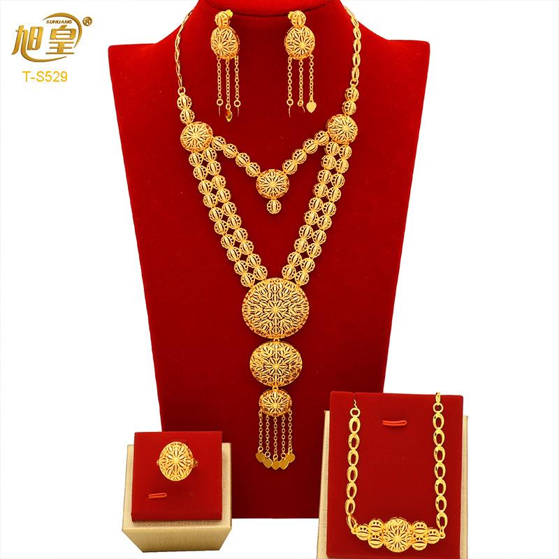 Middle East Dubai Wedding Jewelry Set Famous Style Necklace Earrings Ring Bracelet