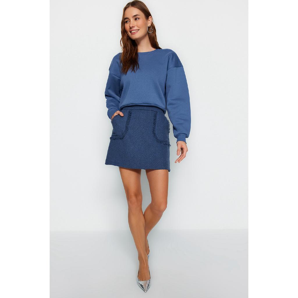 Мини-тканая юбка из твидовой ткани индиго с кисточками Twoaw24et00204