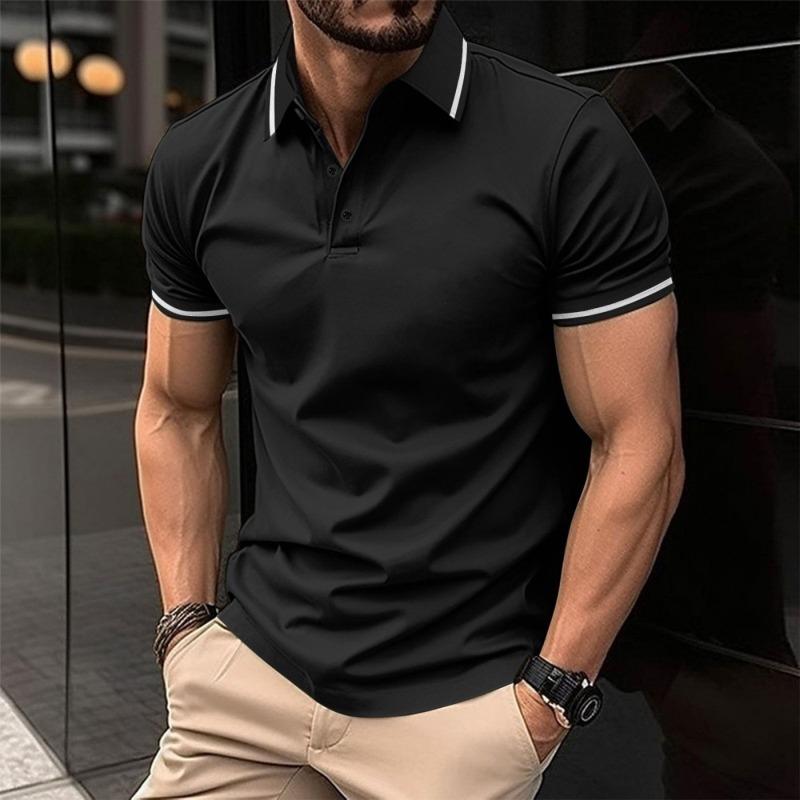 Men Contrast Trim Collar Short Sleeve Polo Shirt