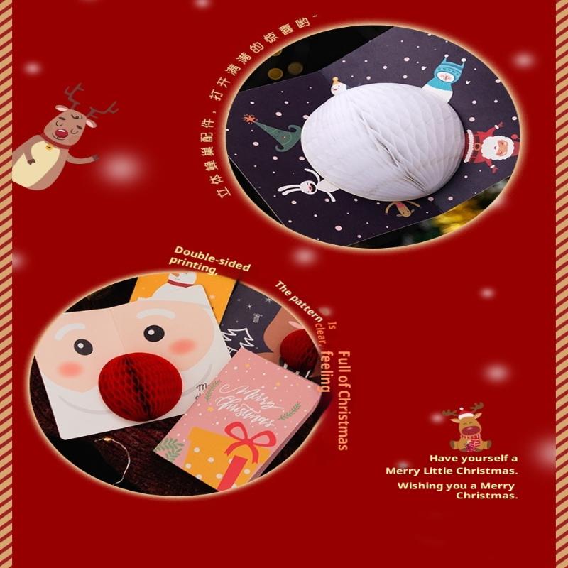 Pop Up Christmas Cards With Envelopes Sealing Stickers, 3D Honeycomb Xmas Cards, Cute Merry Christmas Card Holiday Greeting Gift