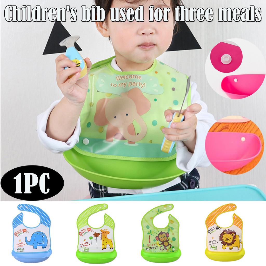 Toddlers Baby Reusable And Washable Cartoon  With Silicone Food Catcher
