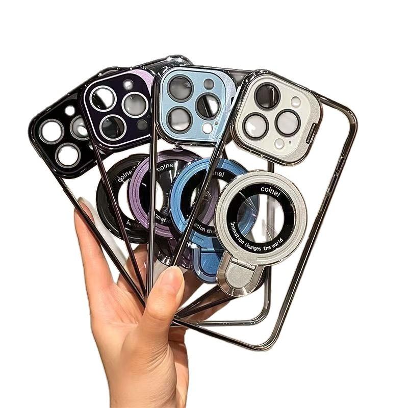 Dual bracket electroplated magnetic stand suitable for iPhone 17 Pro, lens cover for Apple 16 Pro Max, protective cover for 15/14