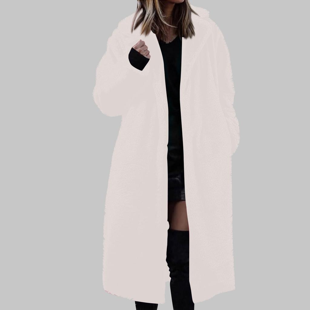 Women's Long Solid Color Fashionable Winter Loose Flip Collar Plush Jacket