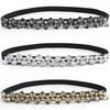 Snap-On Elastic Belt Women'S Decorative Rhinestone Inlaid Crystal With Dress Elastic Thin Belt Black Waist Seal
