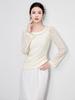 Nanyou Elegant French One-Shoulder Beaded Lace T-Shirt