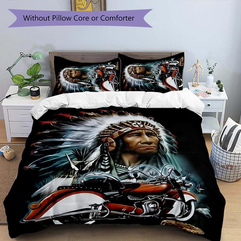 Indian Motorcycle 3pcs Bedding Set Duvet Cover Closure Includes 1 Duvet Cover & 2 Pillowcases for All Seasons Bedroom Home Dorm Decor