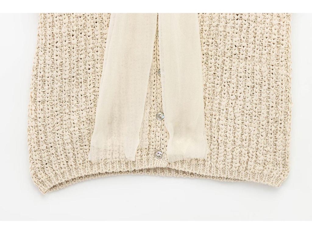 Spring 2025 Women's Fashion: European American Style Transparent Yarn Bow Brooch Cardigan