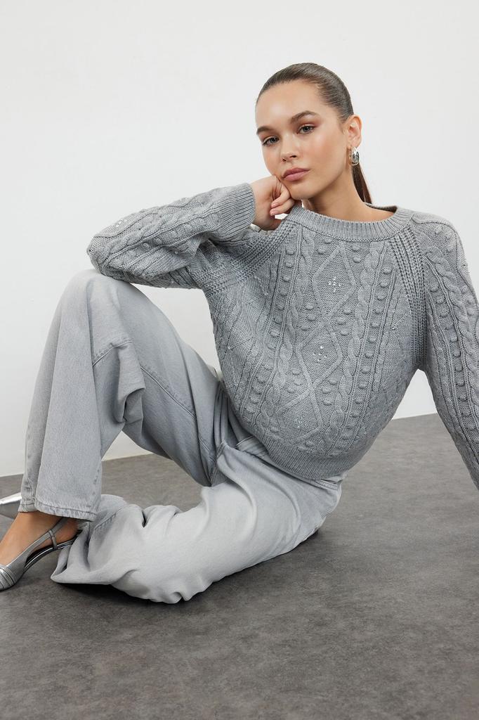 Women's Fashionable Stylish Sweater Gray Reversible Knitwear Sweater