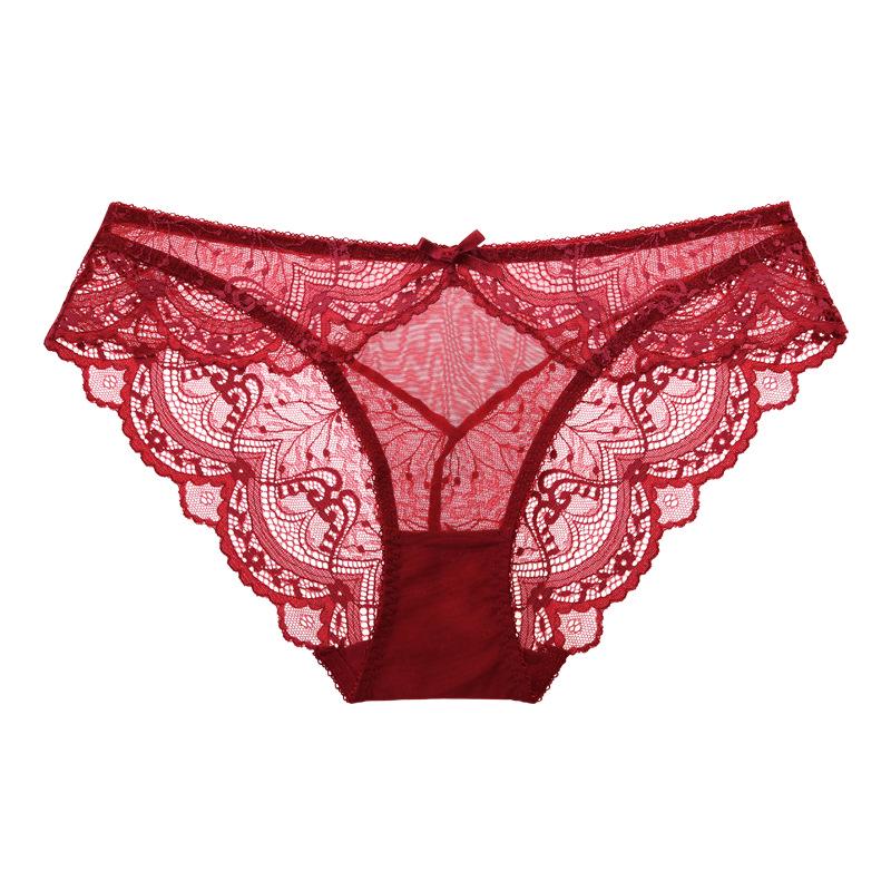 Red Lace Mid-Waist Sexy Panties for Women, Plus Size, Seamless Design