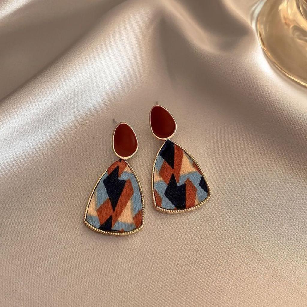 Temperament Geometric Red Enamel Drop Earrings For Women Retro Square Imitation Pearl Flower Heart Round Earrings Luxury Jewelry