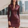 2025 Fashion Dress Slim Fit Long Sleeved Leather Skirt with Wrapped Buttocks