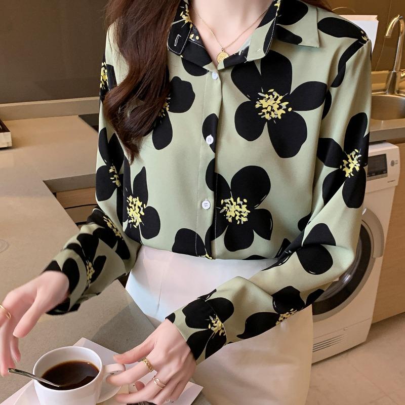 Printed Shirt Women's Plus Size Fashionable Top Stylish Long Sleeved Shirt with Floral Patterns Shirt