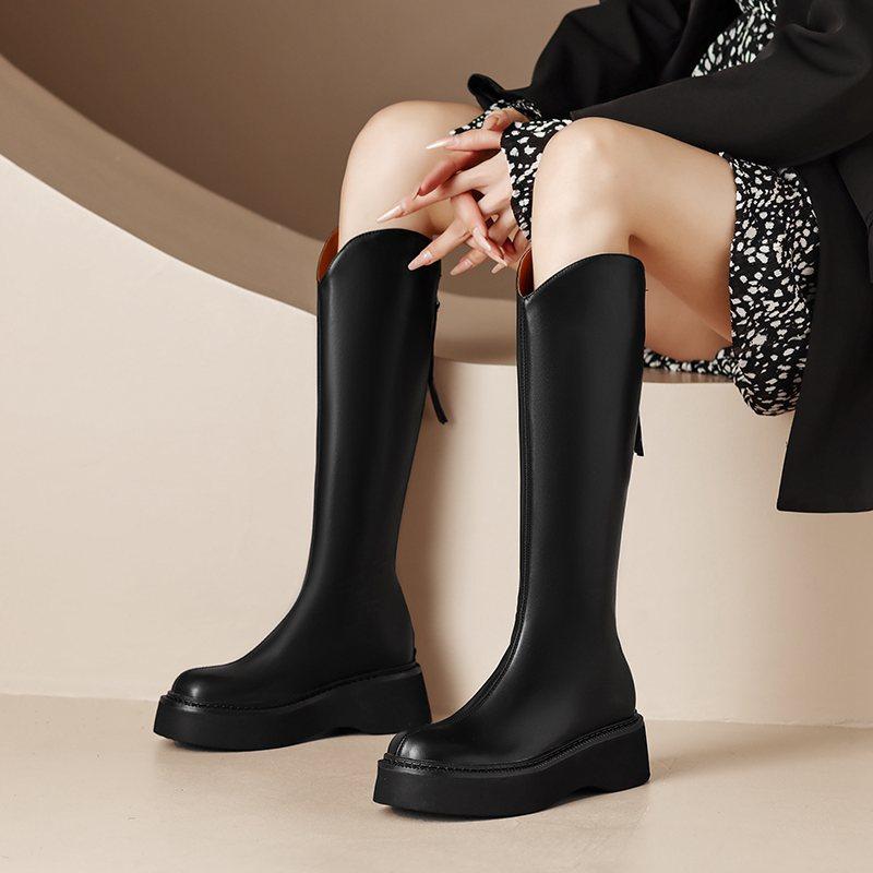 Krazing Pot Осенне-зимняя обувь из коровьего спилка, сапоги для верховой езды на толстой платформе, с круглым носком, сохраняющие тепло, на молнии, высокие сапоги до бедра