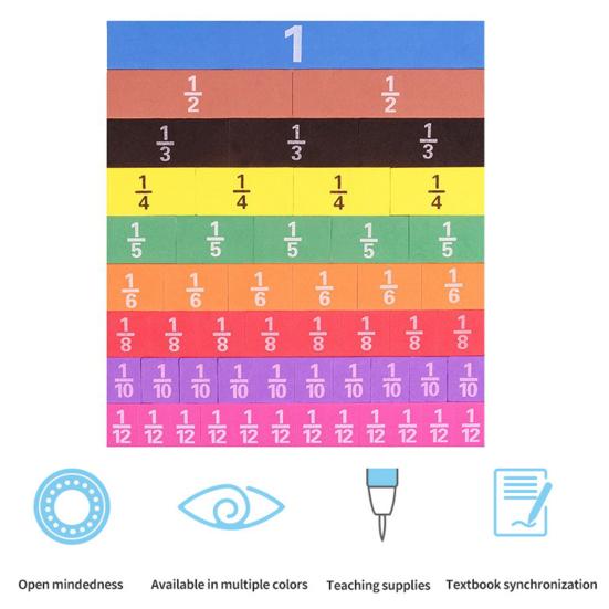 Плитка с магнитными дробями, математические манипуляции, практическое визуальное обучение, блоки с радужными дробями, образовательный комплект для начальной школы для детей