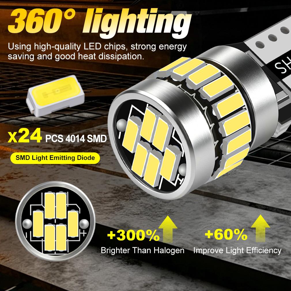 2 шт. Светодиодные лампы W5W T10 Canbus 4014 24SMD 168 194 LED 5W5 Для салона автомобиля, купола, чтения, подсветки номерного знака, сигнальная лампа 6000K Белый