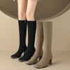 Fashion Autumn Winter Women'S High Boots Fashion Soft Leather Zipper Long Boots Ladies Thick Heeled Shoes Knee High Boots Botas Mujer