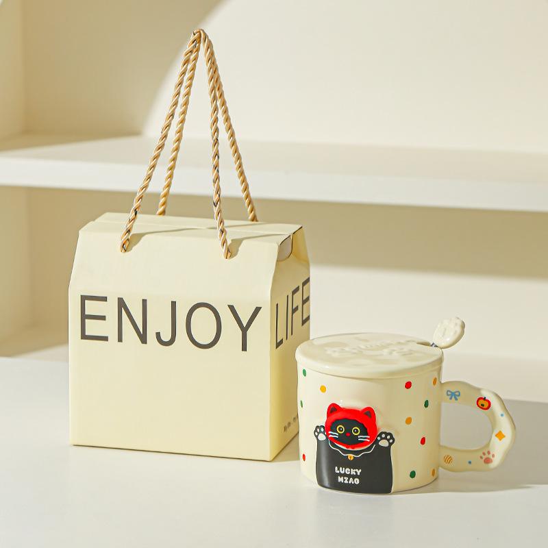 Милая керамическая кружка с кошкой, с крышкой и ложкой, чашка для кофе/воды, парная кружка с подарком, высокая ценность