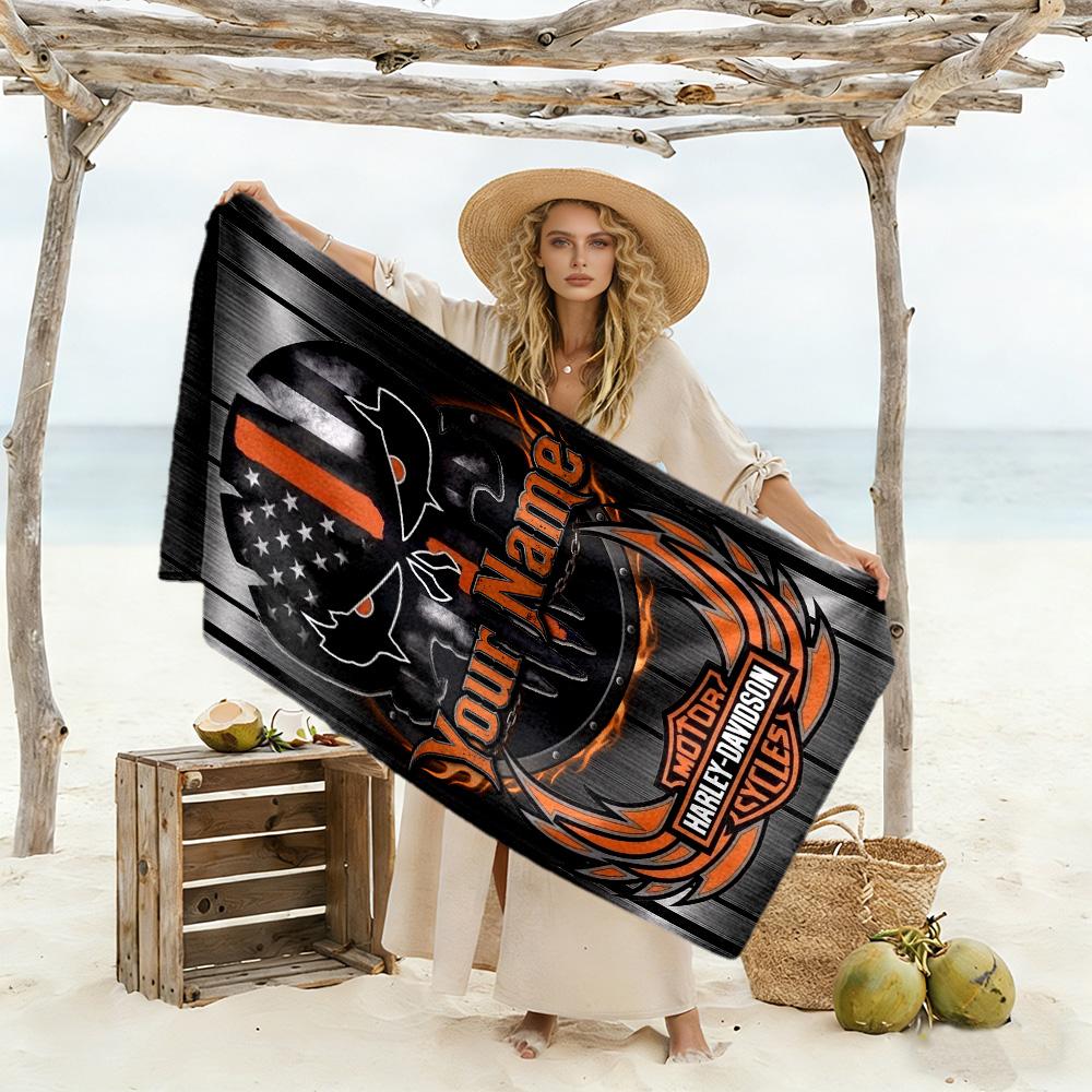 Harley-davidson Personalized Name Beach Towel Quick-Dry Soft Microfiber