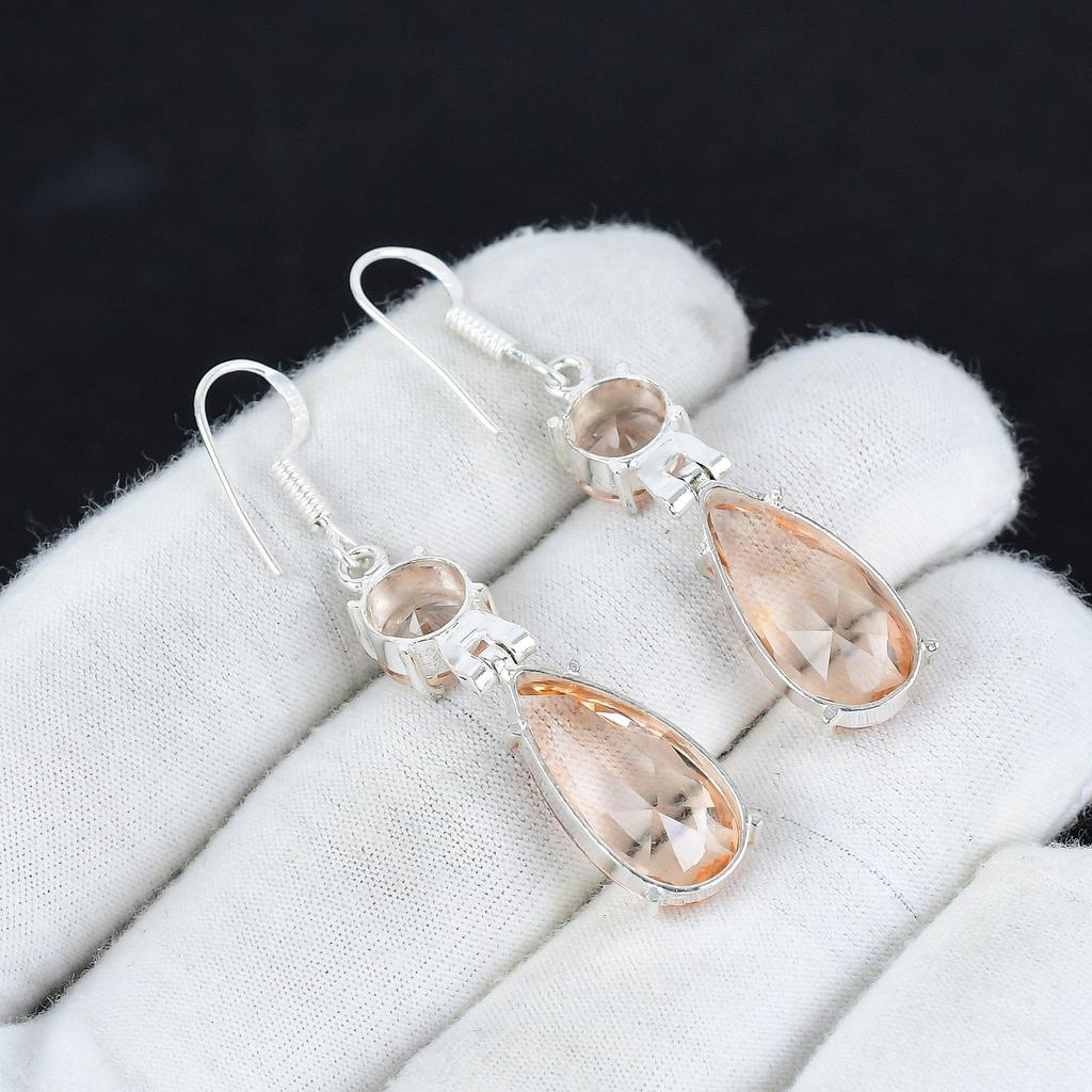 Серьги из серебра 925 пробы с драгоценными камнями морганит, серьги-подвески из серебра в стиле бохо, подарки для ваты, подарки для нее