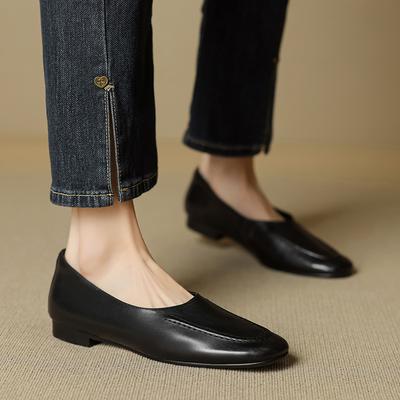 Мода 2025 Новое поступление Женские туфли-лодочки на плоской подошве из натуральной кожи Мягкий комфорт Повседневная обувь Женские базовые весенне-летние туфли-лодочки