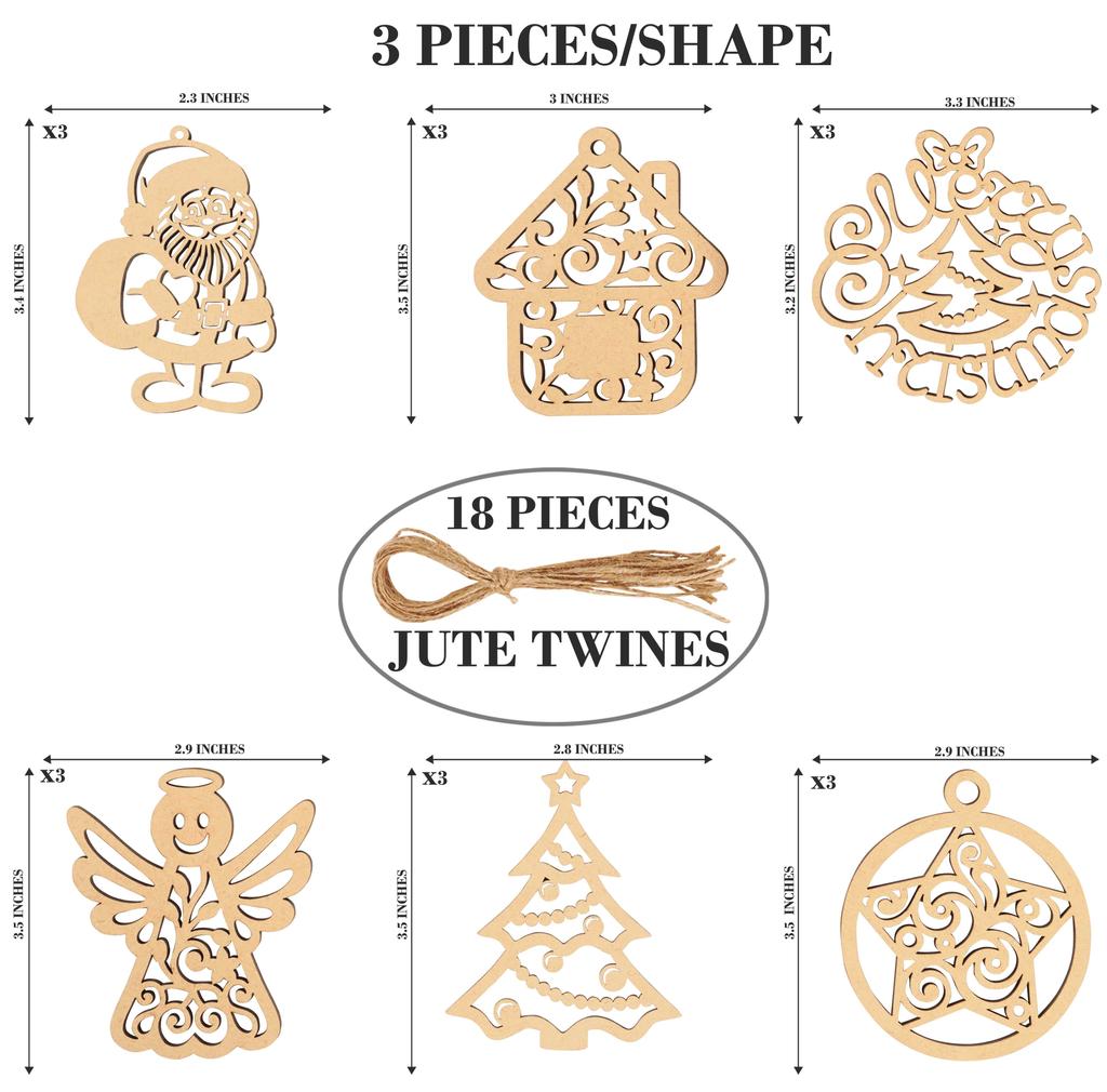 Inkdotpot 18 шт. Рождественские украшения, незаконченные деревянные лазерные вырезы, украшения в форме Санта-Клауса/дерева, подвесное украшение для рождественских украшений