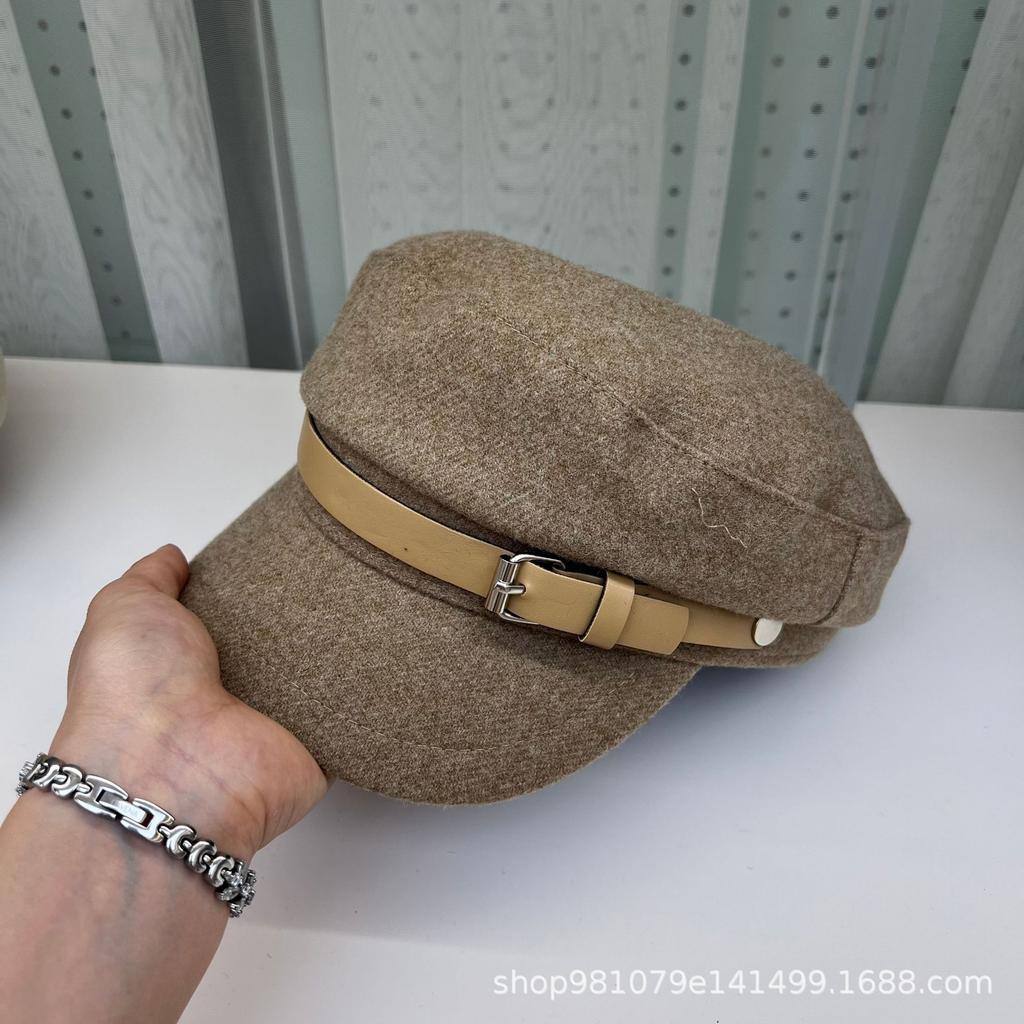 Retro woolen flat hat female early autumn face small octagonal beret newsboy painter hat equestrian hat