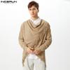 Men Cowl Neck Long Sleeve Front Cross Tassel Irregular Tops Knitwear
