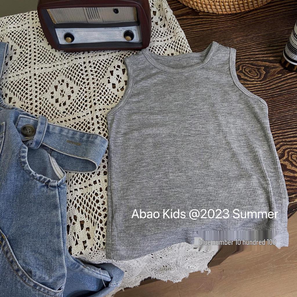 Girls' Denim Overalls Set with Ribbed Vest