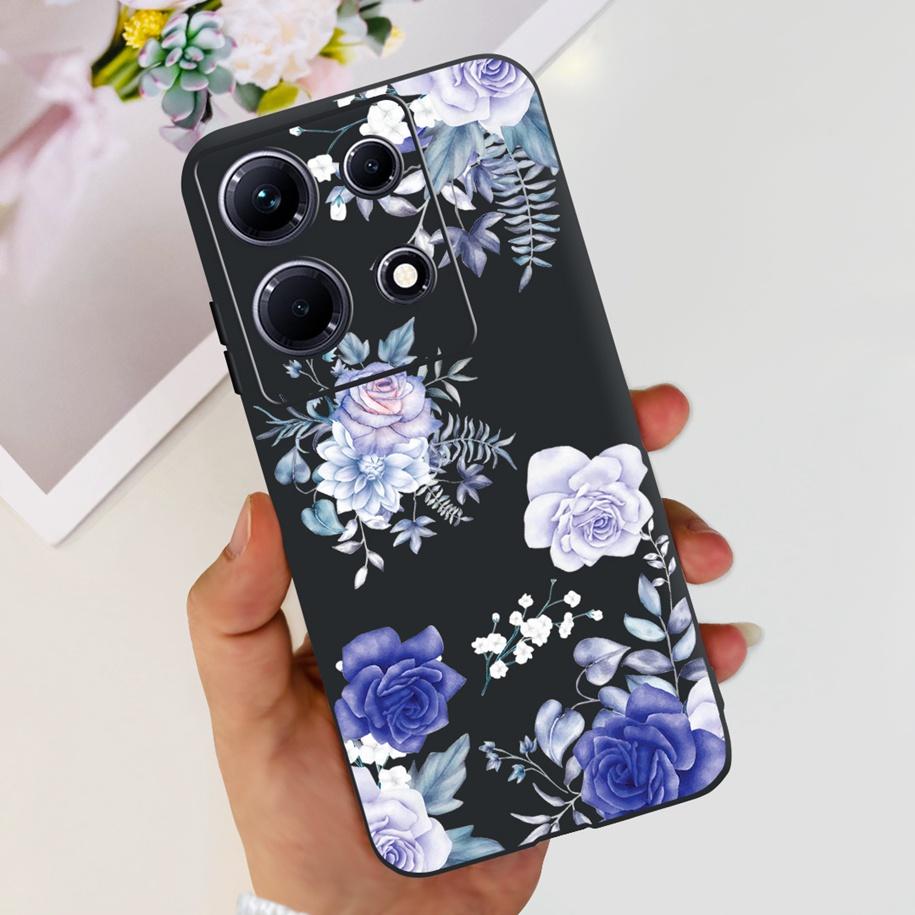 For Infinix Note 30i Case Stylish Flower Black TPU Shockproof Bumper For Infinix Note 30 Pro X678B Phone Cover Note 30 5G Fundas