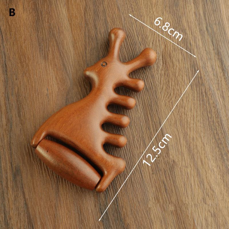 Wooden Wide Tooth Comb Massage Head Meridian Scalp Combs for Face Eye Shoulder Neck Anti-Static Hair Loss