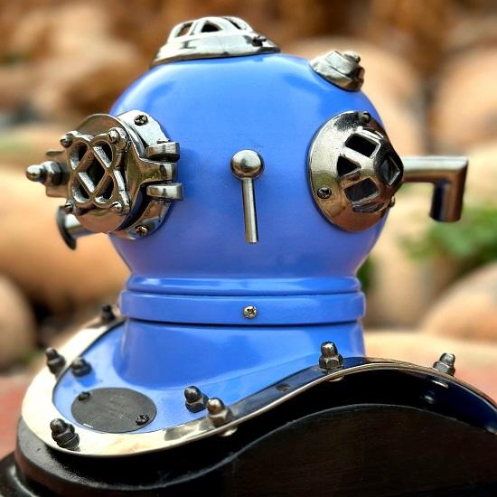 Шлем для подводного плавания Синий ВМС США Водолазный шлем Mark V Морской шлем для глубоководного дайвинга Водолазный шлем mark V Водолазный шлем с подставкой