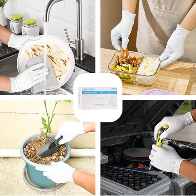 20/100 шт. Белые нитриловые перчатки Одноразовые Противоскользящие садовые перчатки с текстурированной поверхностью для уборки, работы, защитные перчатки