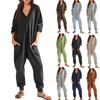 Women's Fashion Loose Casual Long Sleeve V-Neck Solid Colour Pocket Jumpsuit