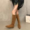 Внутренние увеличивающие рост ретро хаки облегающие ботильоны полусапоги женская обувь 2025 новая осень и зима длинные сапоги-трубы рыцарские сапоги