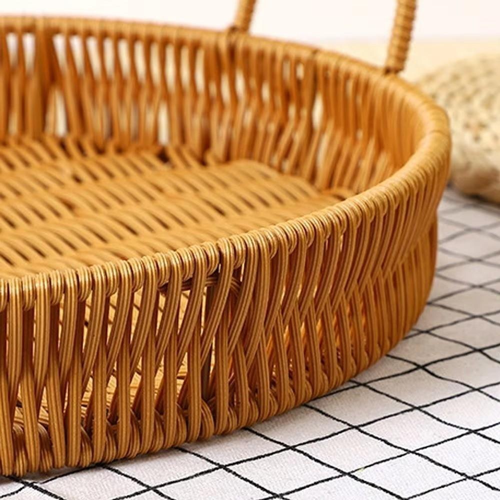 Plastic Imitation Handwoven Rattan Basket with Handle Wicker Basket Food Storage