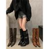 Chic American Retro Rivet Rider Boots - Skinny, Slouchy, Long Styles for Autumn & Winter.