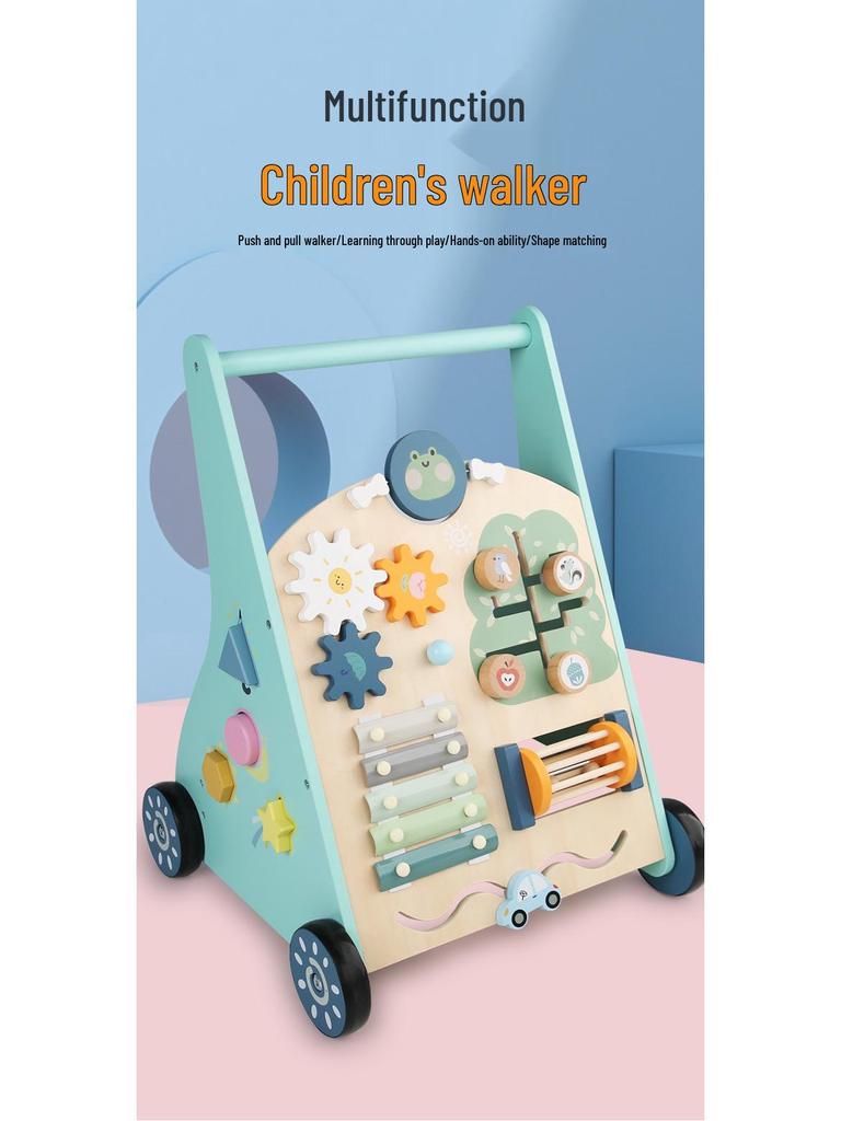 Children's Multifunctional Anti-Rollover Stroller Walker with Educational Toys