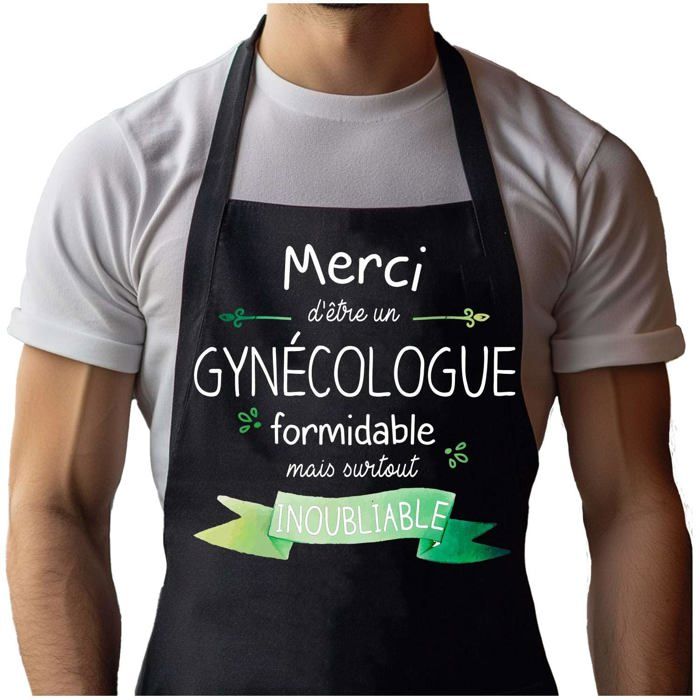 Tablier de cuisine - Merci Gynécologue Inoubliable Homme - Noir - Coton - Impression texte «Merci Gynécologue»