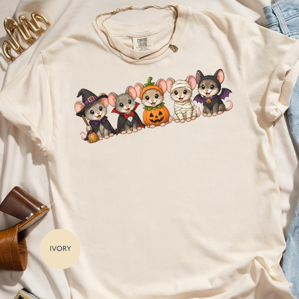 Halloween Mice T-Shirt, Kawaii Animal Graphic Tee for Fall