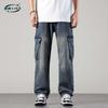 Новые осенние и зимние мужские рабочие брюки прямого покроя из денима, свободные джинсы с большими карманами, простые брюки прямого покроя из денима
