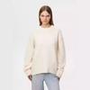 Womens Crew Neck Solid Color Loose Fit Thick Knit Sweater Casual Versatile Top