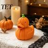 Orange Retro Home Accents Halloween Pumpkin Duck Figurine, 3D Printed Cute Fall Seasonal Room Decor Statue, Autumn Thanksgiving Desktop Ornament,