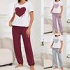 Женский пижамный комплект на весну-осень со сладким принтом сердечек, топ с коротким рукавом и круглым вырезом и длинные брюки, 2 предмета, удобная домашняя одежда